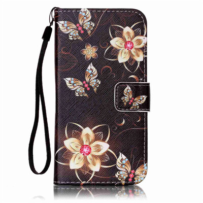 

Золотой цветок бабочка Дизайн Кожа PU откидная крышка карточки бумажника держатель случая для SAMSUNG S6