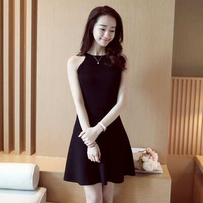 

VIVAHEART Korean version of the ice silk sleeveless dress female hanging neck strapless knit Slim skirt A word small black dress female VWQZ172446 black