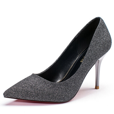 

RUXI RUXI боковые пустые туфли с одной застежкой на высоком каблуке блестки Geliite diamond корейские женские туфли серо 35