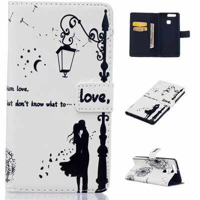 

Lovers&dandelion Design PU Leather Flip Cover Wallet Card Holder Case for HUAWEI P9