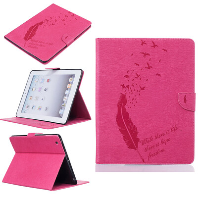 

Rose Red feathers Style Embossing Classic Flip Cover with Stand Function and Credit Card Slot for iPad 4