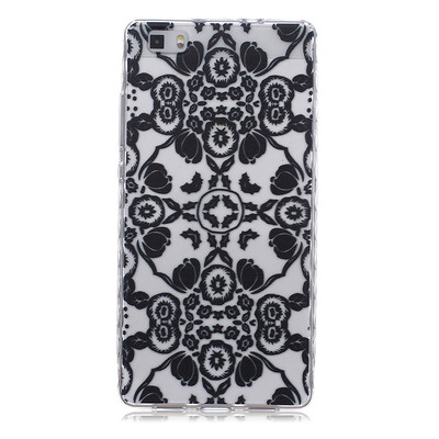 

Black flowers Pattern Soft Thin TPU Rubber Silicone Gel Case Cover for HUAWEI P8 Lite