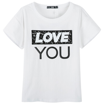 

Semir summer girl ladies T-shirt round neck lace embroidery letters were thin 12216000213 orange red