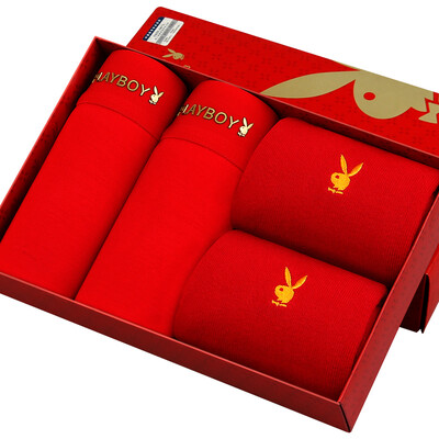 

Jingdong supermarket Playboy men red underwear classic Chinese red flat pants pants pants lucky red socks gift boxed red