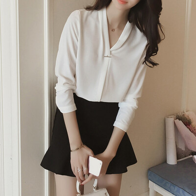 

2017 весной Корейский случайные свободные шифоновые рубашки женщины диких сексуальный рубашка белая рубашка sustory женщин SU027 L