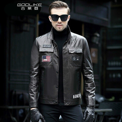 

Mens leather jacket long sleeve autumn witer clothing genuine sheepskin motocycle coat real leather the newest simple style