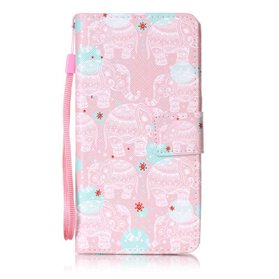 

Pink Elephant Design PU Leather Flip Cover Wallet Card Holder Case for Huawei Honor 5C