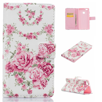 

Pink Rose Design PU Leather Flip Cover Wallet Card Holder Case for HUAWEI P9 Lite
