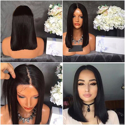 

Brazilian lace front human hair bob wigs with baby hair middle part glueless short lace front bob wig for black women