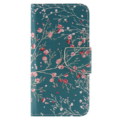 

Blue Apricot Tree Design PU Leather Flip Cover Wallet Card Holder Case for LG K10