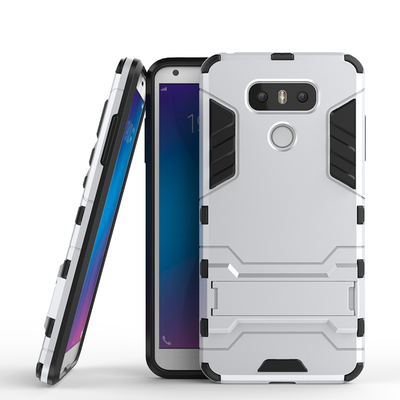 

Silver Slim Robot Armor Kickstand Shockproof Hard Rugged Rubber Back Case For LG G6