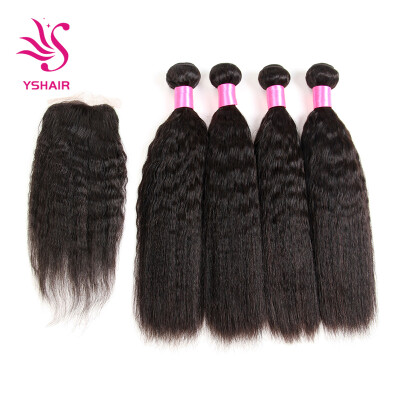 

YS HAIR 7A Grade Brazilian Kinky Straight Hair 4 Bundles with Closure Uprocessed Virgin hair with 4"4" lace closure free part