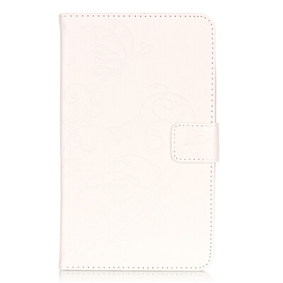 

White Flower Design PU Leather Flip Cover Wallet Card Holder Case for SAMSUNG T560