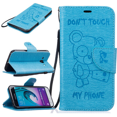 

Light blue Bear Style Embossing Classic Flip Cover with Stand Function and Credit Card Slot for SAMSUNG GALAXY J3/J3 2016 J320