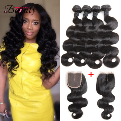 

Muse Lady Beauty Hair Brazilian Body Wave 4 Bundles with Closure Tissage Virgin Unprocessed Human Hair Bundles with Lace Closur