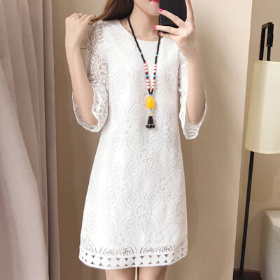 

Long Yue Women's hollow A word dress in the sleeves Slim lace wild skirt LWQZ173409 white M