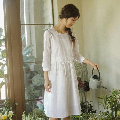 

(INMAN) 2017 весна новый семиточечный рукав искусство вентилятор Цветочные платье слово юбка длинное платье жемчужно-белый L 1871104237