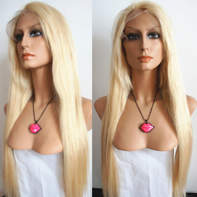 

N..W. #613 Blonde hair color European virgin human hair Glueless Lace front wigs with baby hair