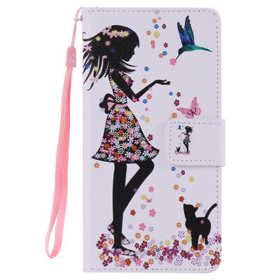 

Girl and Cat Design PU Leather Flip Cover Wallet Card Holder Case for SONY M5