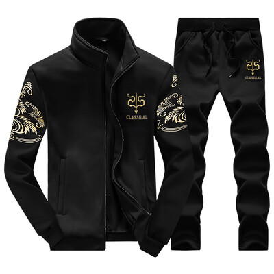 

Zhuo Shidi Shield suit men and South Korea fashion stand collar sports casual sweater suit A301-D38 black