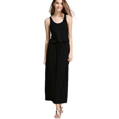 

Buenos Ninos Women's Sleeveless Racer Back Drawstring Waist Blouson Maxi Dress