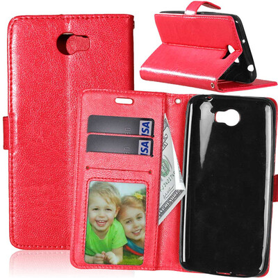 

Red Style Classic Flip Cover with Stand Function and Credit Card Slot for HUAWEI Y5 II