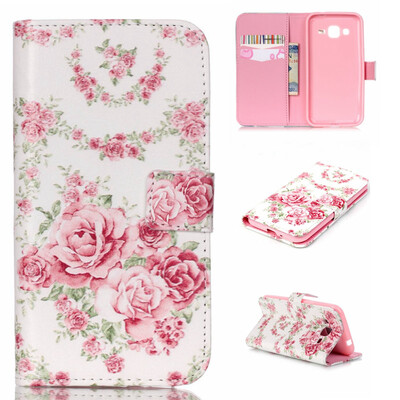 

Pink Rose Design PU Leather Flip Cover Wallet Card Holder Case for SAMSUNG GALAXY J2