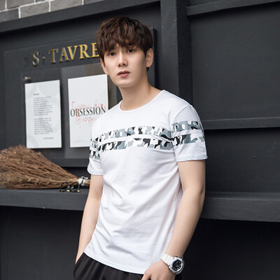 

(Yishistyle) сшивание камуфляж шею с коротким рукавом футболка мужской ZYT006 белый L