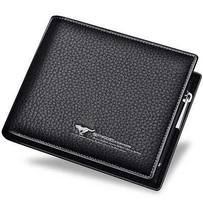 

Seven wolves SEPTWOLVES men short paragraph wallet business casual first layer of leather crossed card package multi-function ticket holder driver&39s license package 3A10174 black