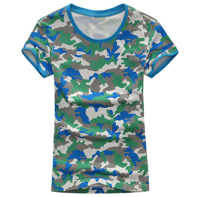 

Antarctic Nanjiren sports outdoor female camouflage round neck short sleeve quick-drying T-shirt 17068NJ16200 color blue XL