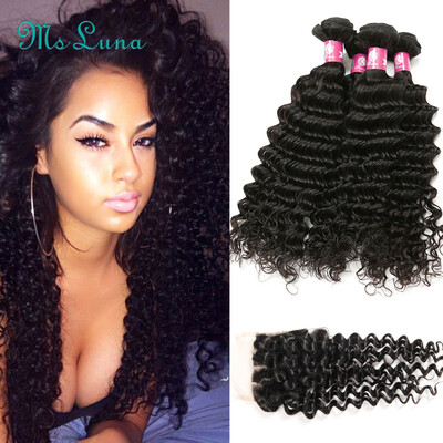 

Malaysian Deep Wave With Closure 4 Bundles Malaysian Virgin Hair With Closure 8A Malaysian Deep Curly Human Hair With Closure