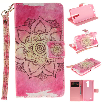 

Розовый цветок дизайн искусственная кожа флип кошелек карты держатель чехол для LG K8