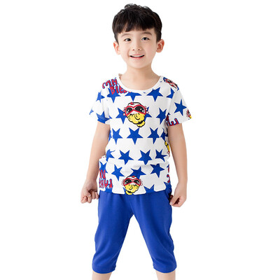 

Yu Zhaolin YUZHAOL boys T-shirt summer boys and girls short-sleeved pants suit M426614 creative star blue 120 yards