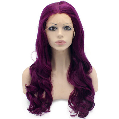 

Long Wavy Hand Tied Lace Front Synthetic Hair Grape Purple Cosplay Party Wig