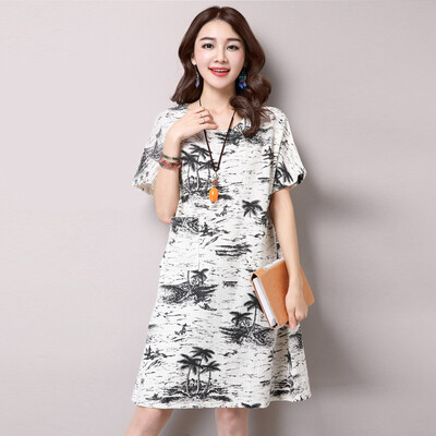 

Джейн Цзи (Jianzhi) 2017 лета новый китайский национальный Ветер хлопок печати беременных женщин большие ярдов короткий рукав рубашки платья 6036 черный цветок XL