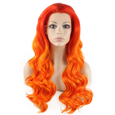 

Long Wavy Hand Tied Lace Front Two Tone Orange Cosplay Party Wig