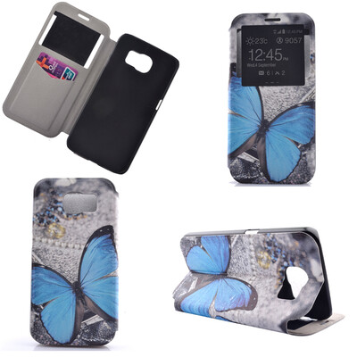 

Blue Butterfly Design Кожа PU откидной крышки Кошелек для карты памяти Чехол для Samsung Galaxy S7 Plus