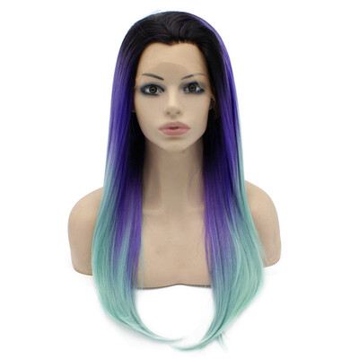

Long Straight Ombre Violet Purple Blue Two Tone Lace Front Wig