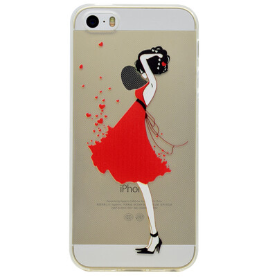 

Red Dress girl Pattern Soft Thin TPU Rubber Silicone Gel Case Cover for IPHONE 5/5S/5SE