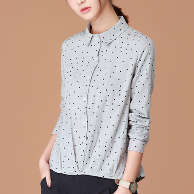 

CITYPLUS leisure art dots POLO collar loose long sleeve shirt CWCC172475 bean green