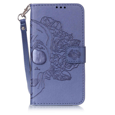 

Blue Skull Design PU Leather Flip Cover Wallet Card Holder Case for SAMSUNG J5