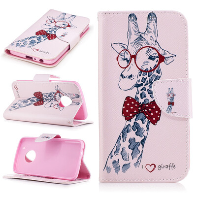 

Giraffe Design PU Leather Flip Cover Wallet Card Holder Case for Motorola Moto G5 Plus