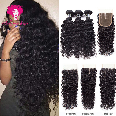 

Amazing Star Deep Wave Bundles с закрытием Малайзийских волос Virgin с закрытием Человеческие волосы с закрытием 4x4 Мягкие и упругие
