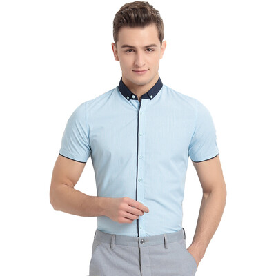 

Акация птица xiangsiniao рубашка мужчины летняя мода маленький воротник пряжка воротник узор стежка простой свежий короткий рукав рубашка B1 голубой 185 / 100B