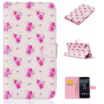 

Little Rose Design PU Leather Flip Cover Wallet Card Holder Case for SONY Xperia Z5