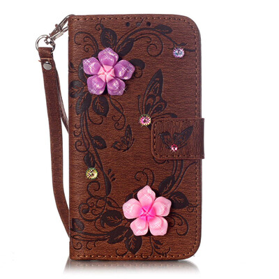 

Brown Butterfly Design PU Leather Flip Cover Wallet Card Holder Case for SAMSUNG S6