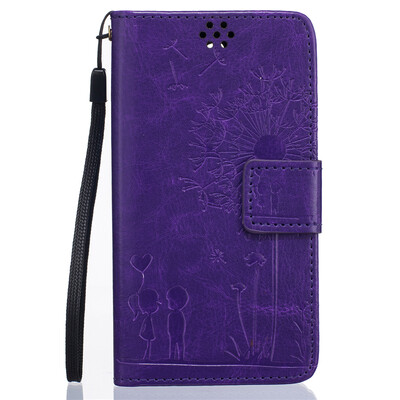 

Purple Lovers and Dandelion Style Embossing Classic Flip Cover with Stand Function and Credit Card Slot for SONY Xperia M2/S50h