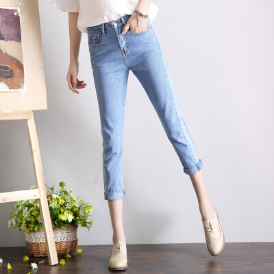 

CITYPLUS art hit color flanging nine pants loose loose feet jeans CWKN172464 light blue