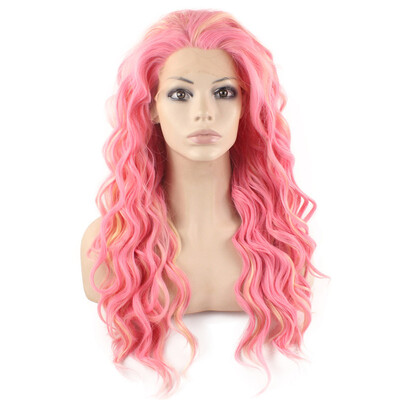

Long Wavy Blonde Pink Mix Hand Tied Lace Front Cosplay Party Wig