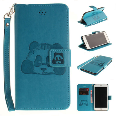 

Sky blue Panda Style Embossing Classic Flip Cover with Stand Function and Credit Card Slot for IPHONE 6 Plus/6S Plus